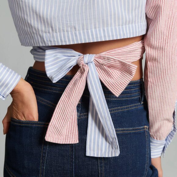 Maeve by Anthropologie Striped red and Blue Cropped Blouse - Picture 4 of 9